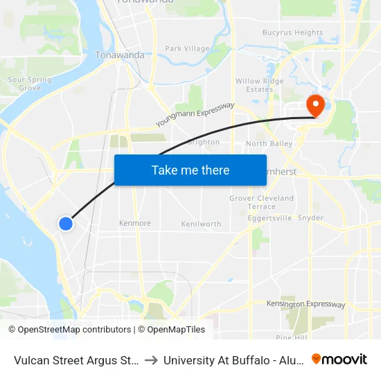 Vulcan Street Argus Street East to University At Buffalo - Alumni Arena map