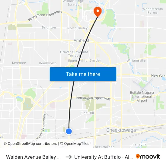 Walden Avenue Bailey Avenue East to University At Buffalo - Alumni Arena map
