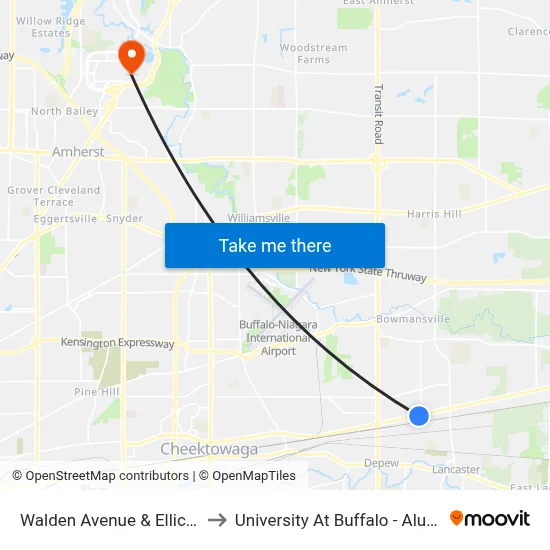 Walden Avenue & Ellicott Place to University At Buffalo - Alumni Arena map