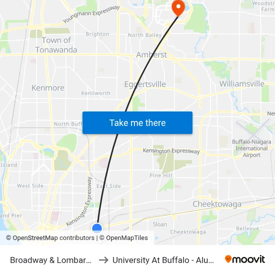 Broadway & Lombard Street to University At Buffalo - Alumni Arena map