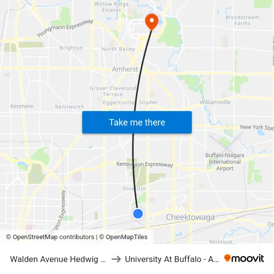 Walden Avenue Hedwig Avenue East to University At Buffalo - Alumni Arena map