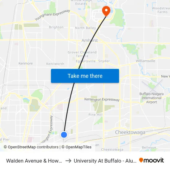 Walden Avenue & Howlett Street to University At Buffalo - Alumni Arena map