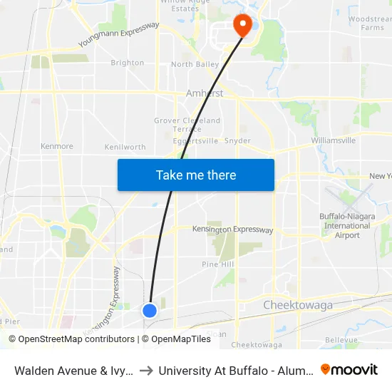Walden Avenue & Ivy Street to University At Buffalo - Alumni Arena map