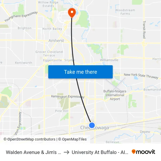 Walden Avenue & Jim's Truck Stop to University At Buffalo - Alumni Arena map
