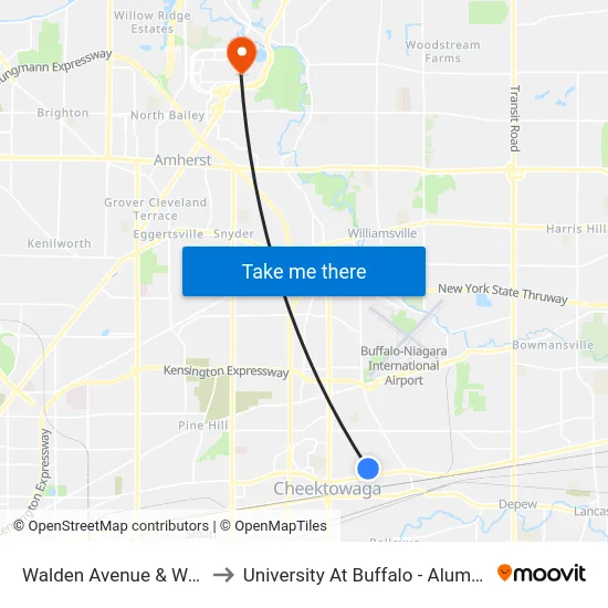 Walden Avenue & Walmart to University At Buffalo - Alumni Arena map