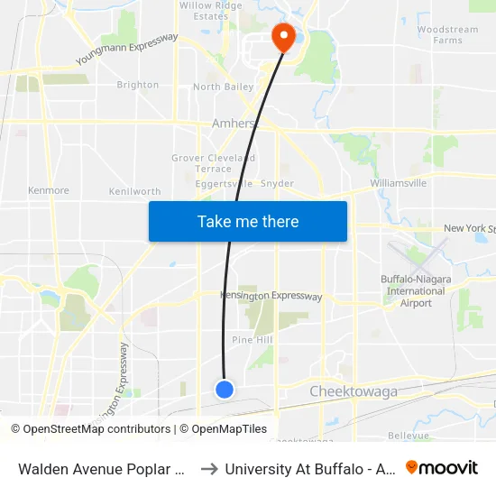 Walden Avenue Poplar Avenue West to University At Buffalo - Alumni Arena map