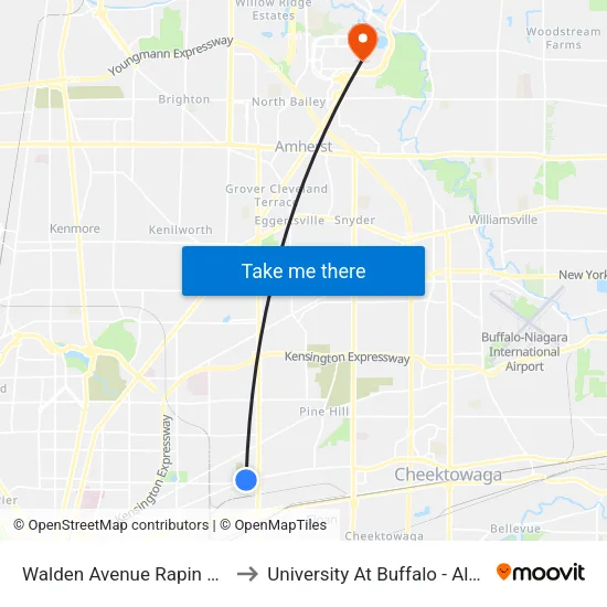 Walden Avenue Rapin Place West to University At Buffalo - Alumni Arena map