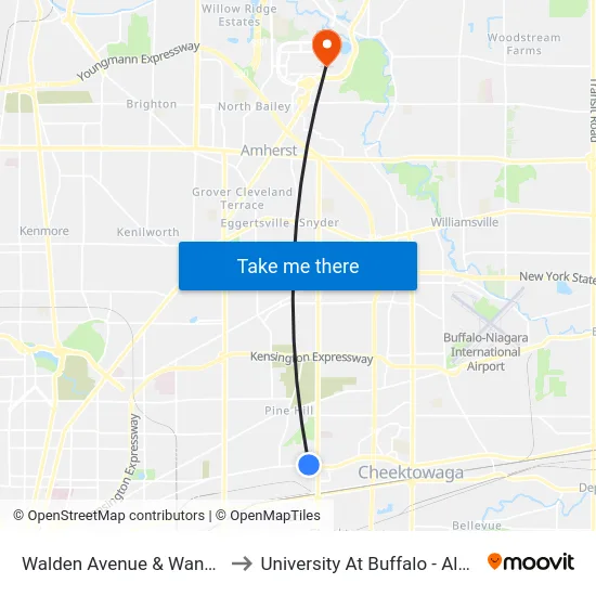 Walden Avenue & Wanda Avenue to University At Buffalo - Alumni Arena map