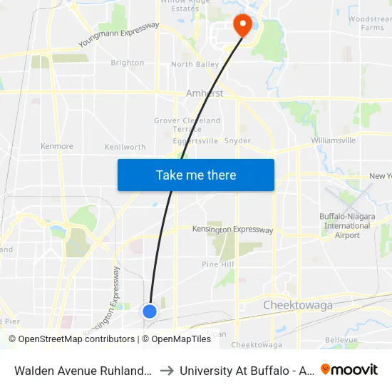 Walden Avenue Ruhland Avenue East to University At Buffalo - Alumni Arena map