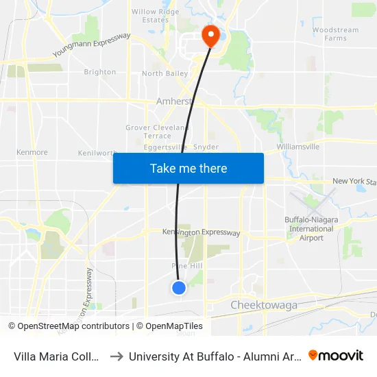 Villa Maria College to University At Buffalo - Alumni Arena map