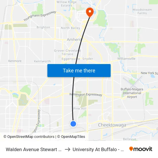 Walden Avenue & Stewart Avenue to University At Buffalo - Alumni Arena map