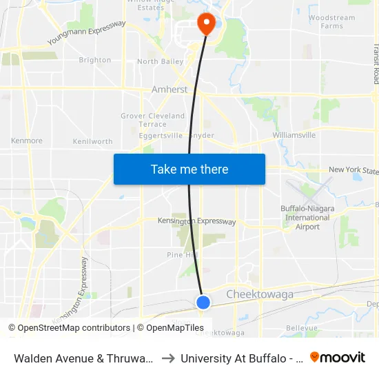 Walden Avenue & Thruway Transit Center to University At Buffalo - Alumni Arena map
