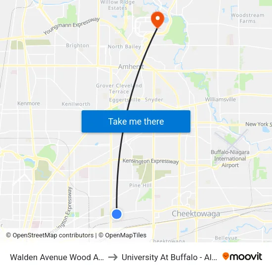 Walden Avenue Wood Avenue East to University At Buffalo - Alumni Arena map