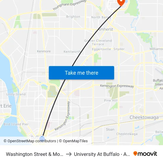 Washington Street & Mohawk Street to University At Buffalo - Alumni Arena map