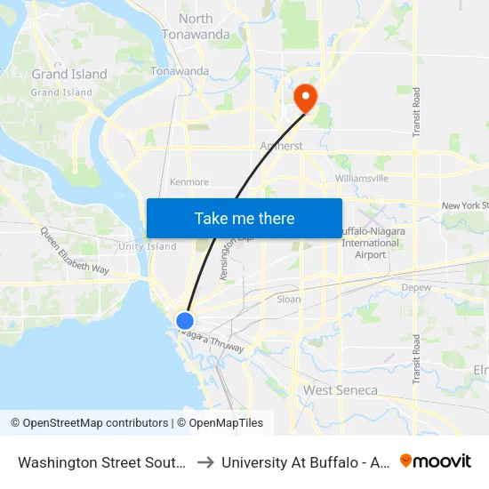 Washington Street South Division St to University At Buffalo - Alumni Arena map