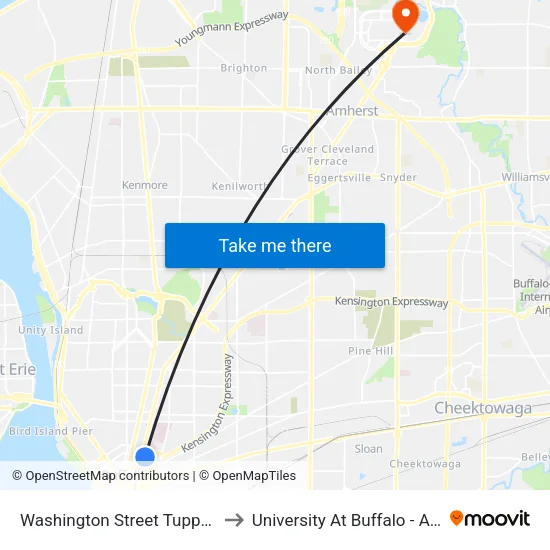 Washington Street & Tupper Street to University At Buffalo - Alumni Arena map
