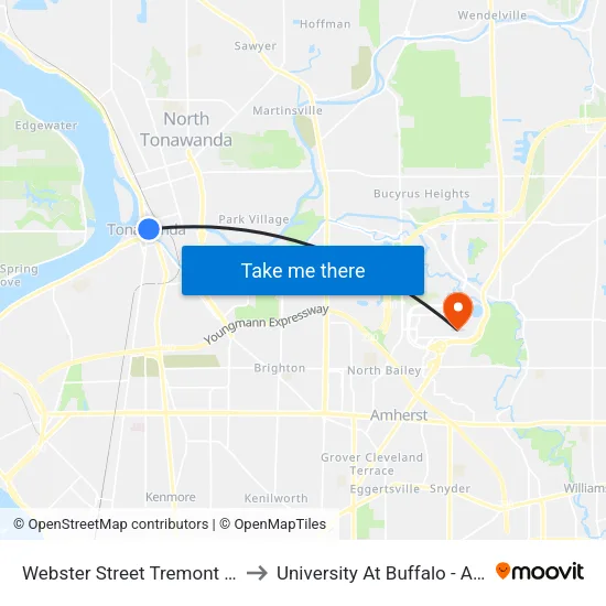 Webster Street Tremont Street North to University At Buffalo - Alumni Arena map