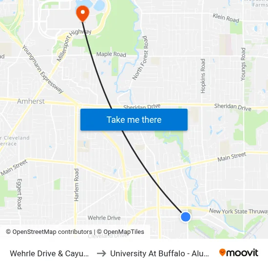 Wehrle Drive & Cayuga Road to University At Buffalo - Alumni Arena map