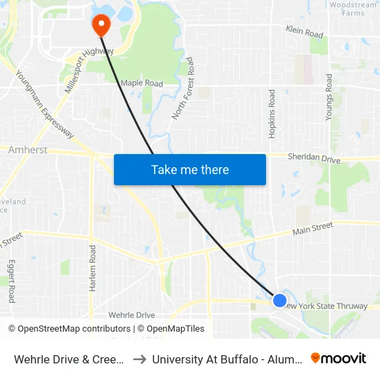 Wehrle Drive & Creek Road to University At Buffalo - Alumni Arena map