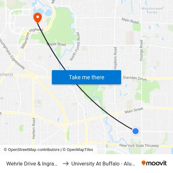 Wehrle Drive & Ingram Micro to University At Buffalo - Alumni Arena map