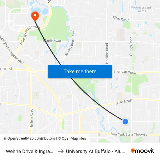 Wehrle Drive & Ingram Micro to University At Buffalo - Alumni Arena map
