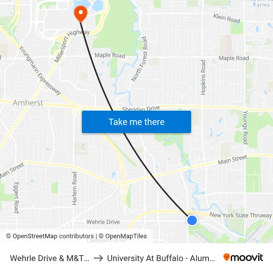 Wehrle Drive & M&T Bank to University At Buffalo - Alumni Arena map