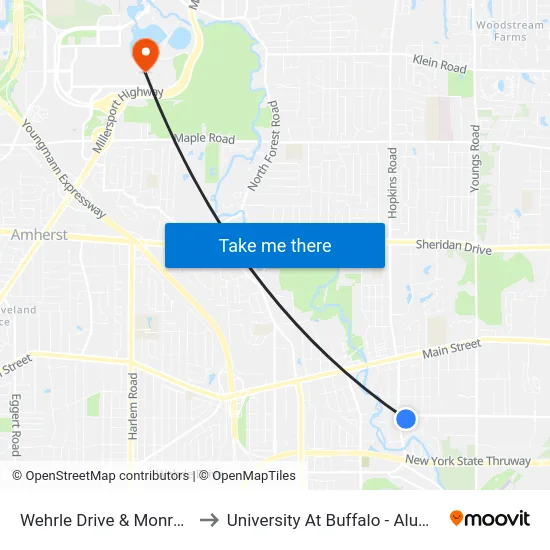 Wehrle Drive & Monroe Drive to University At Buffalo - Alumni Arena map