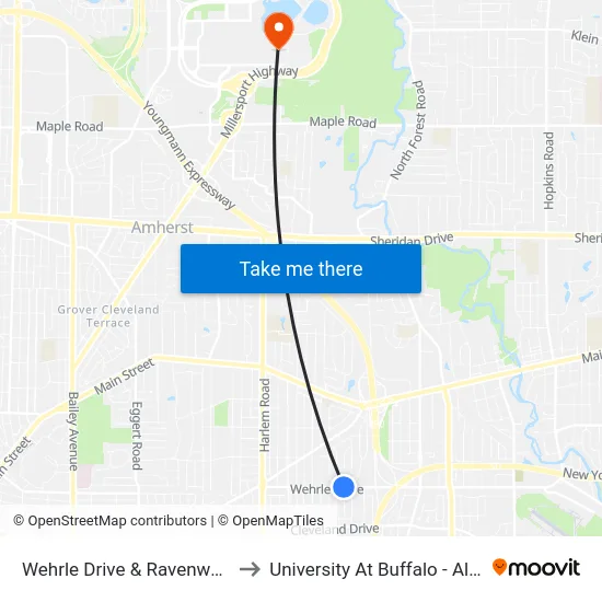 Wehrle Drive & Ravenwood Terrace to University At Buffalo - Alumni Arena map