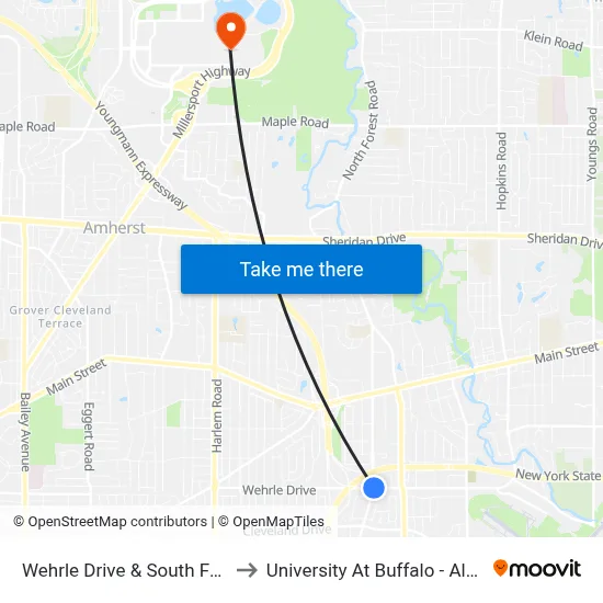Wehrle Drive & South Forest Road to University At Buffalo - Alumni Arena map