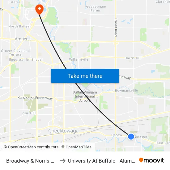 Broadway & Norris Avenue to University At Buffalo - Alumni Arena map