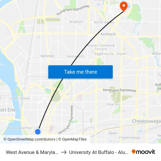 West Avenue & Maryland Street to University At Buffalo - Alumni Arena map