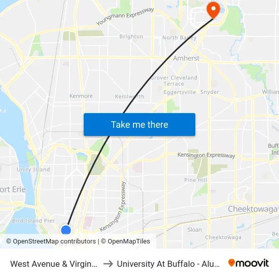 West Avenue & Virginia Street to University At Buffalo - Alumni Arena map