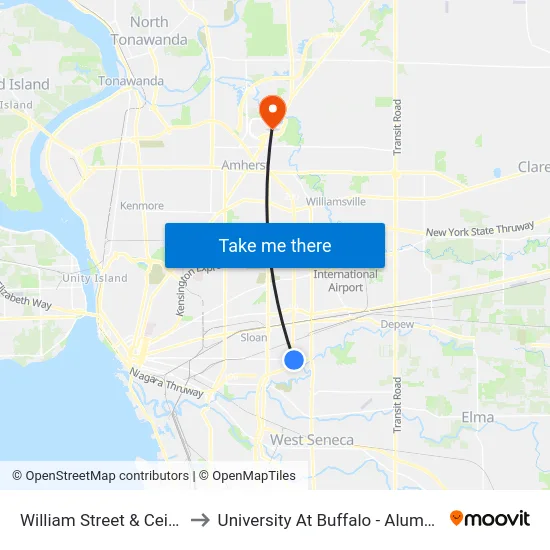 William Street & Ceil Drive to University At Buffalo - Alumni Arena map