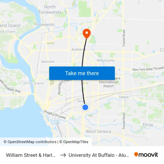 William Street & Harlem Road to University At Buffalo - Alumni Arena map