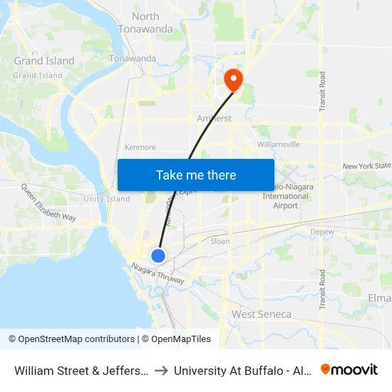 William Street & Jefferson Avenue to University At Buffalo - Alumni Arena map