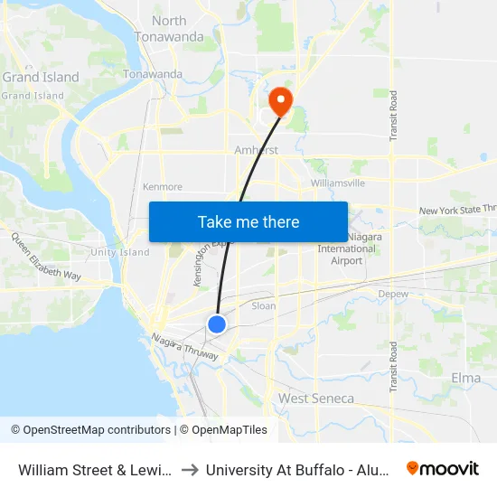 William Street & Lewis Street to University At Buffalo - Alumni Arena map