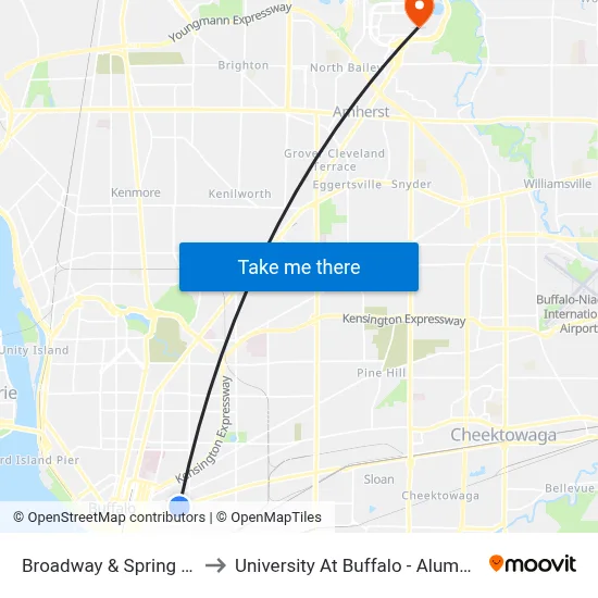 Broadway & Spring Street to University At Buffalo - Alumni Arena map