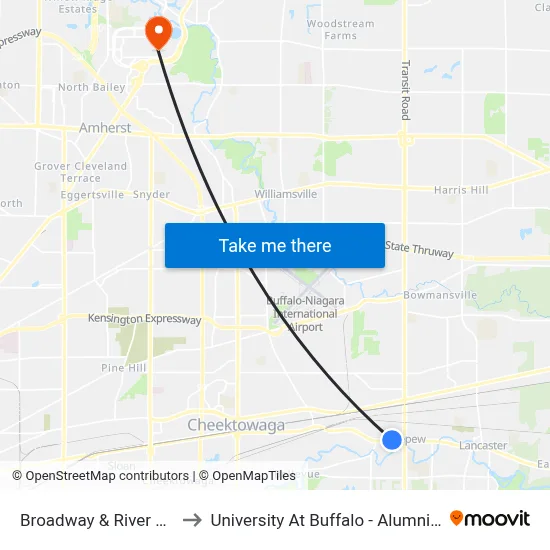 Broadway & River Street to University At Buffalo - Alumni Arena map