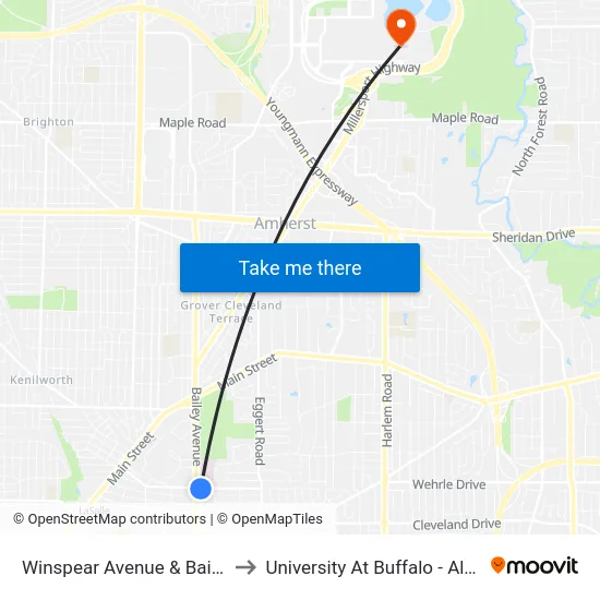 Winspear Avenue & Bailey Avenue to University At Buffalo - Alumni Arena map