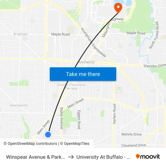 Winspear Avenue & Parkridge Avenue to University At Buffalo - Alumni Arena map