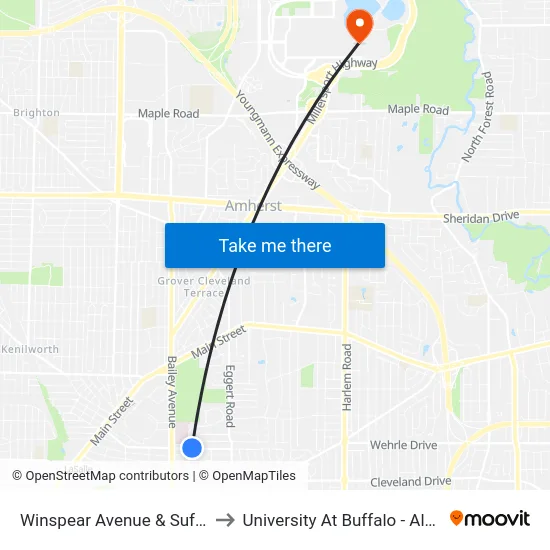 Winspear Avenue & Suffolk Street to University At Buffalo - Alumni Arena map