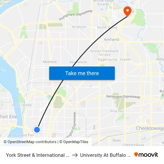 York Street & International Prep High School to University At Buffalo - Alumni Arena map