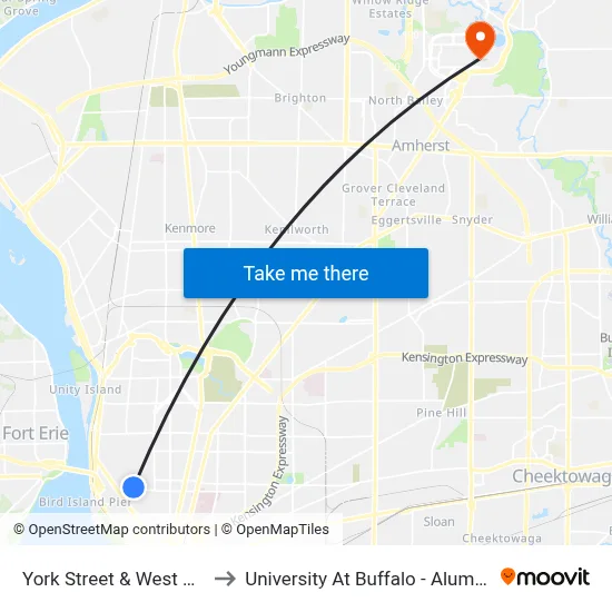 York Street & West Avenue to University At Buffalo - Alumni Arena map
