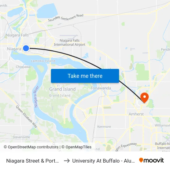 Niagara Street & Portage Road to University At Buffalo - Alumni Arena map