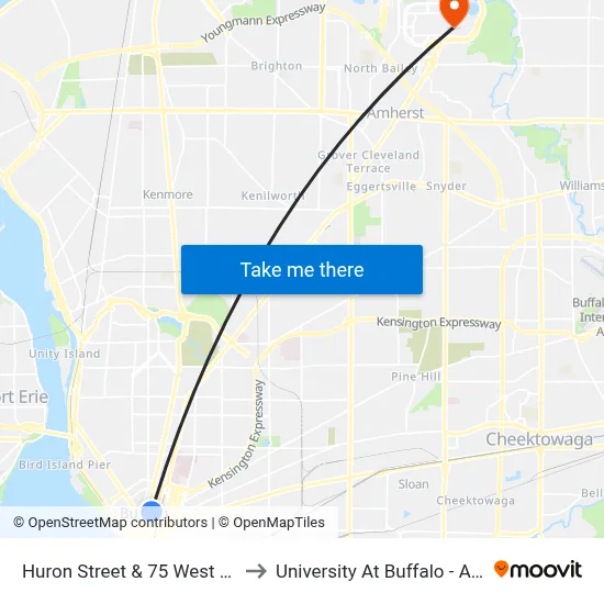 Huron Street & 75 West Huron Street to University At Buffalo - Alumni Arena map