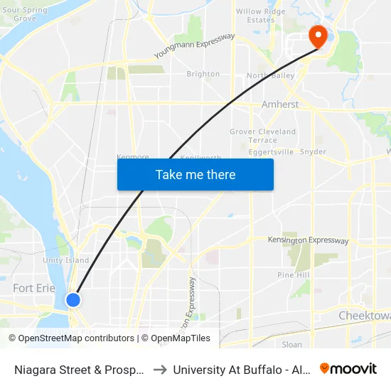 Niagara Street & Prospect Avenue to University At Buffalo - Alumni Arena map