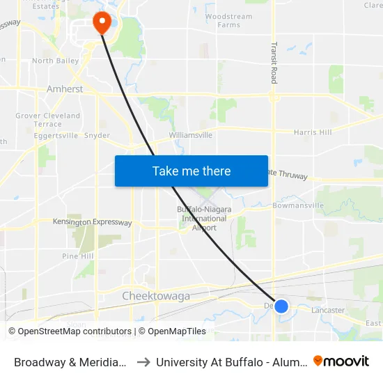 Broadway & Meridian Street to University At Buffalo - Alumni Arena map