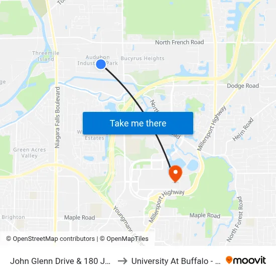 John Glenn Drive & 180 John Glenn Drive to University At Buffalo - Alumni Arena map