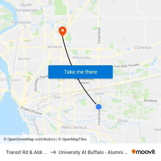 Transit Rd & Aldi (Ob) to University At Buffalo - Alumni Arena map