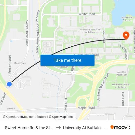 Sweet Home Rd & the Station Apartme to University At Buffalo - Alumni Arena map